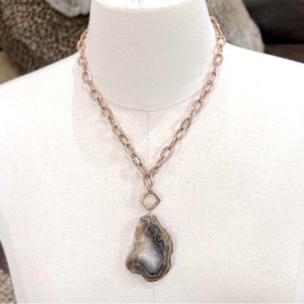 NWT Sheila Fajl Oversized Agate Pendant Necklace w/ Rose Gold-Tone Chain - Picture 4 of 10